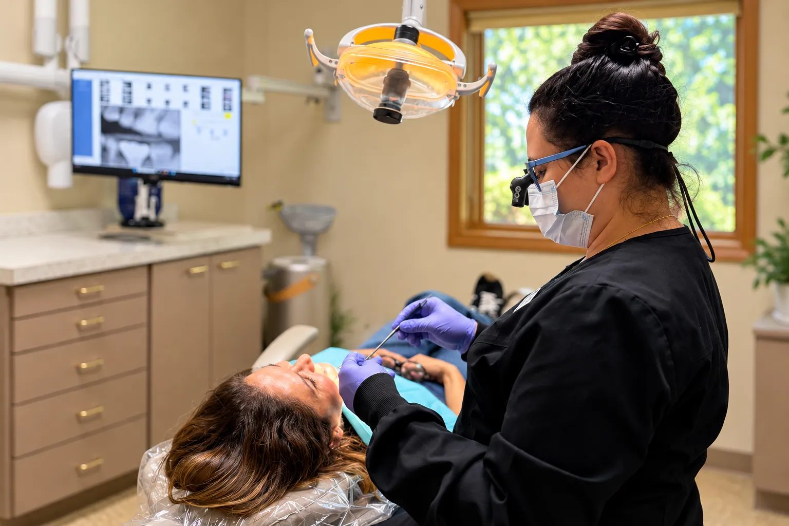 Dental hygienist caring for a patient at Riverside Family Dentistry
